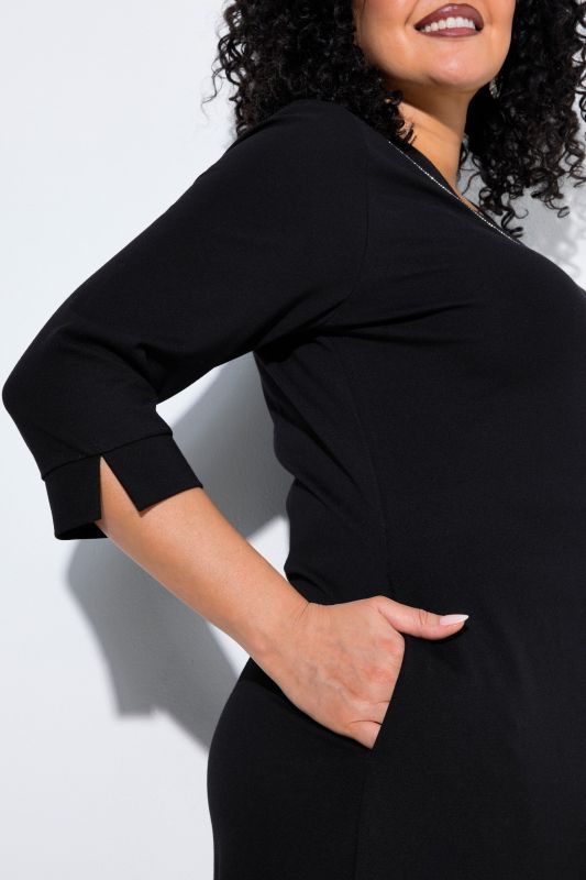 Rihnestone Detail 3/4 Sleeve Punto Pocket Dress