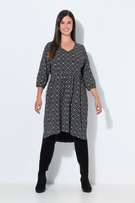 Geometric Print 3/4 Sleeve A-Line Dress