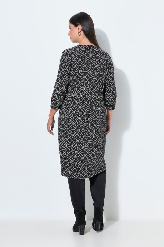Geometric Print 3/4 Sleeve A-Line Dress