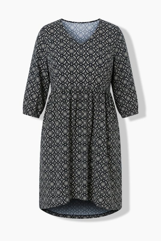 Geometric Print 3/4 Sleeve A-Line Dress