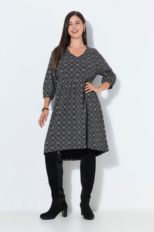 Geometric Print 3/4 Sleeve A-Line Dress