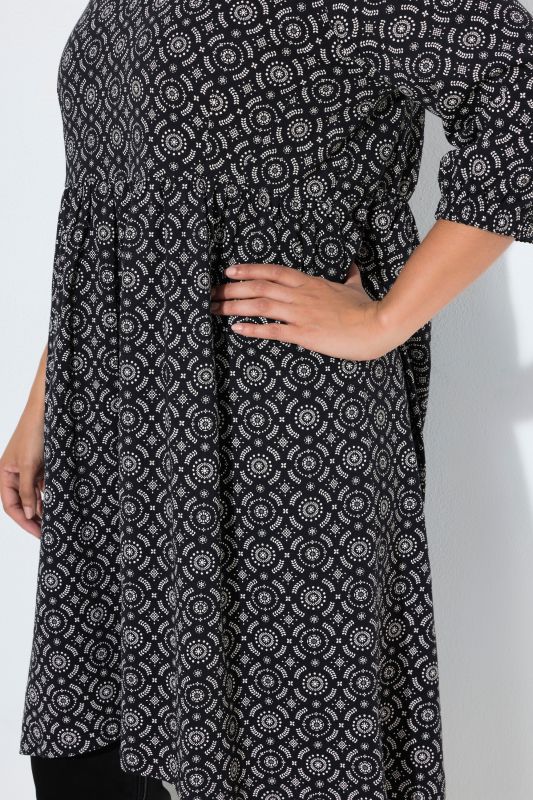 Geometric Print 3/4 Sleeve A-Line Dress