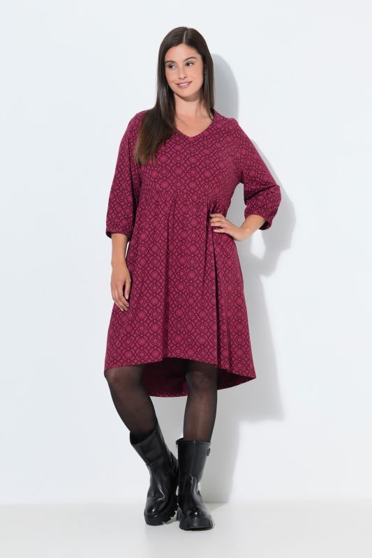 Geometric Print 3/4 Sleeve A-Line Dress