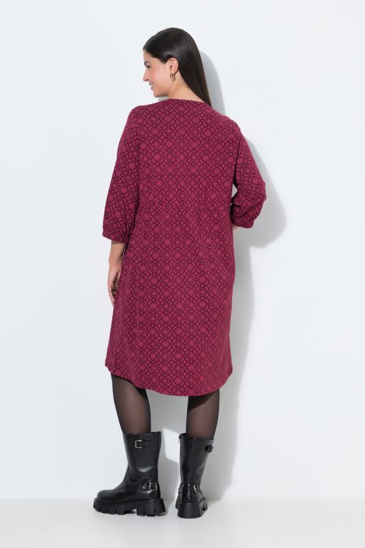 Geometric Print 3/4 Sleeve A-Line Dress