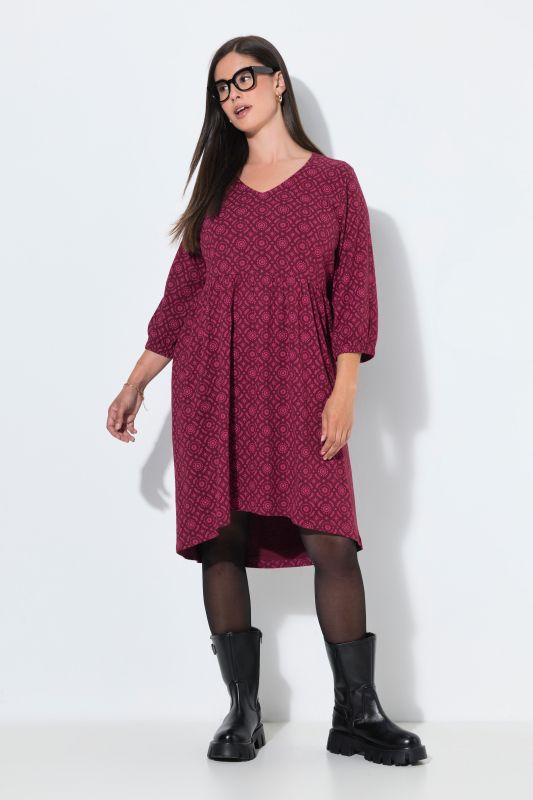 Geometric Print 3/4 Sleeve A-Line Dress