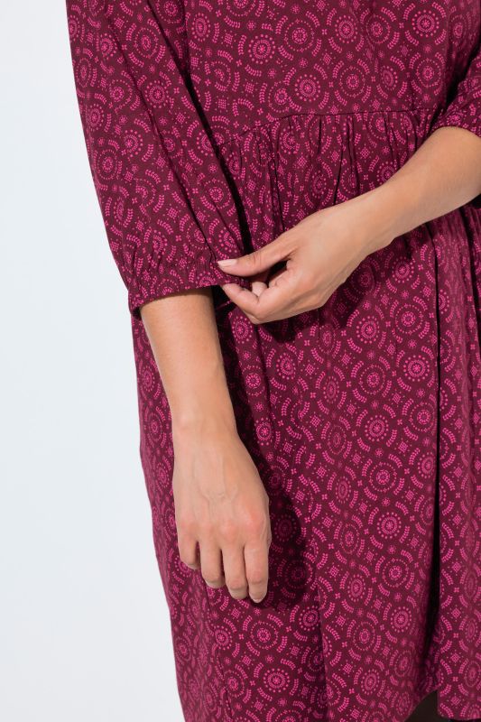 Geometric Print 3/4 Sleeve A-Line Dress