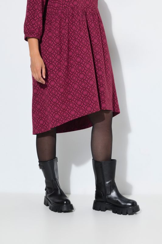 Geometric Print 3/4 Sleeve A-Line Dress