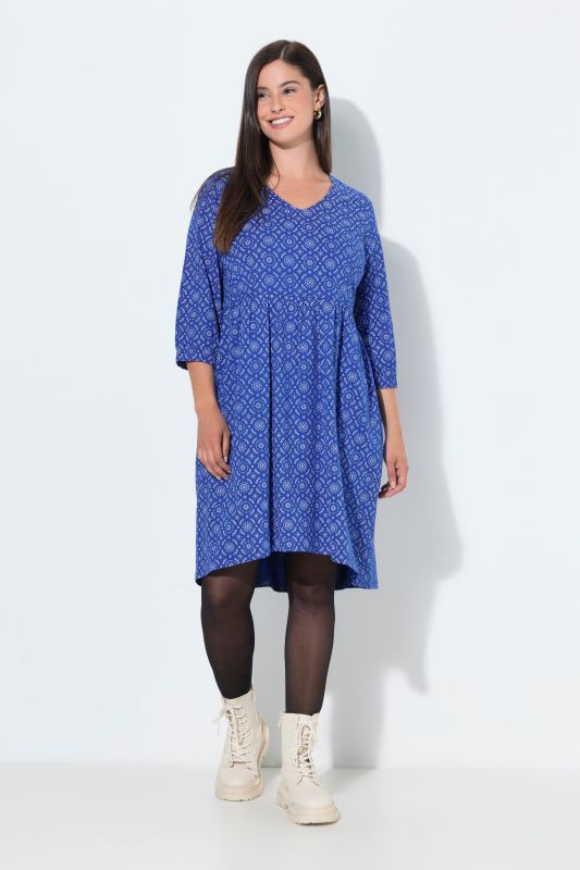 Geometric Print 3/4 Sleeve A-Line Dress