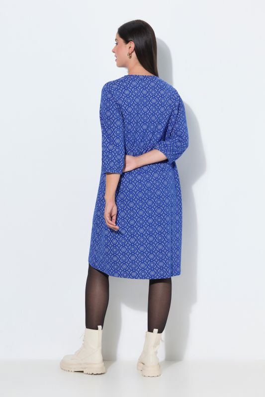 Geometric Print 3/4 Sleeve A-Line Dress