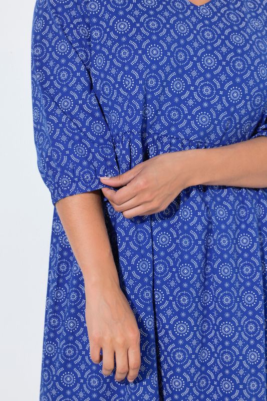 Geometric Print 3/4 Sleeve A-Line Dress