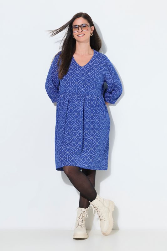Geometric Print 3/4 Sleeve A-Line Dress