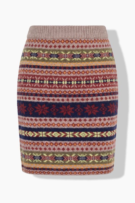 Alpine Striped Elastic Waist Wool Blend Knit Skirt