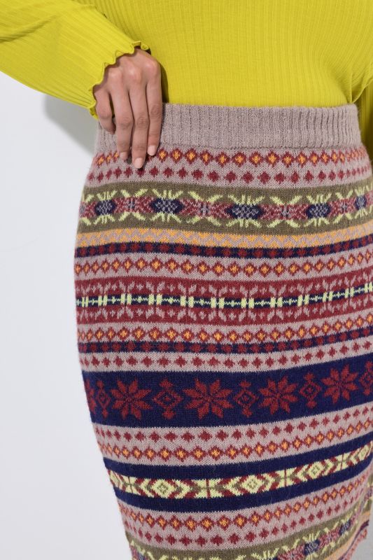 Alpine Striped Elastic Waist Wool Blend Knit Skirt
