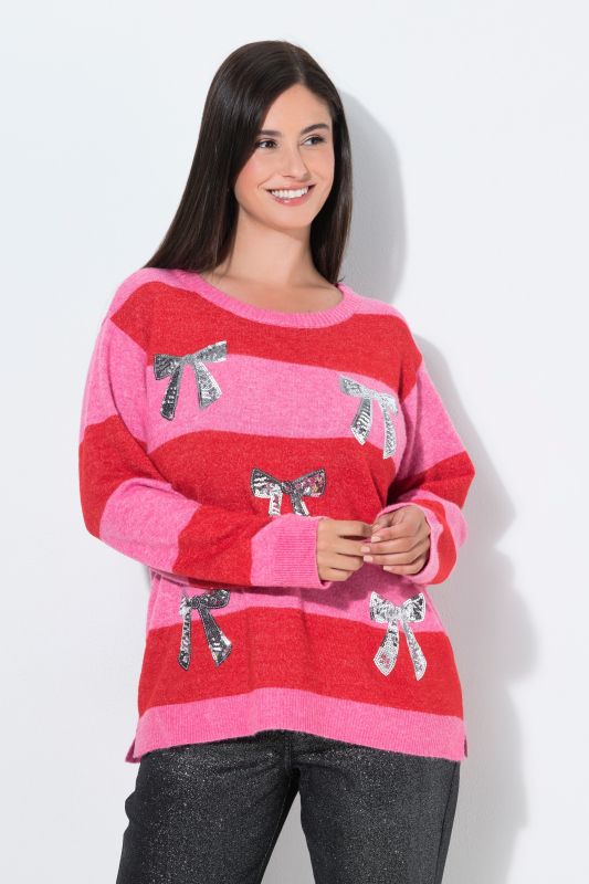 Sequined Bow Striped Sweater