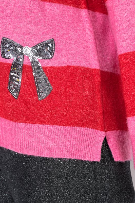Sequined Bow Striped Sweater