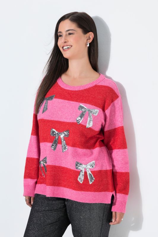 Sequined Bow Striped Sweater