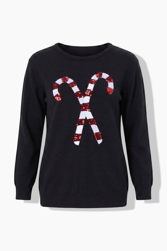 Sequined Candy Cane Long Sleeve Sweater