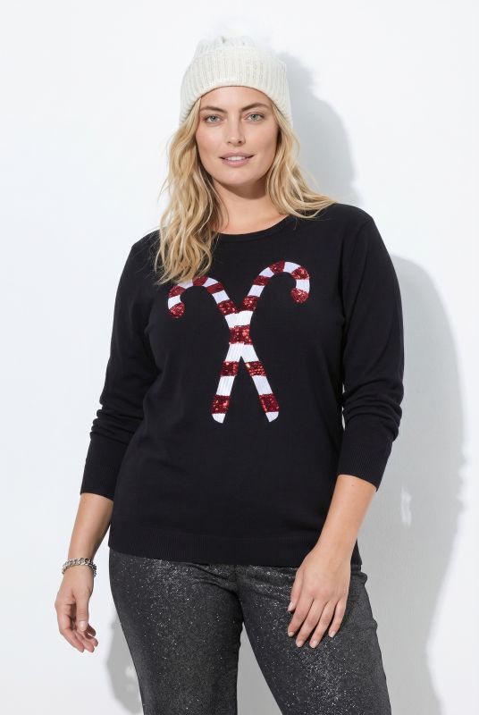 Sequined Candy Cane Long Sleeve Sweater