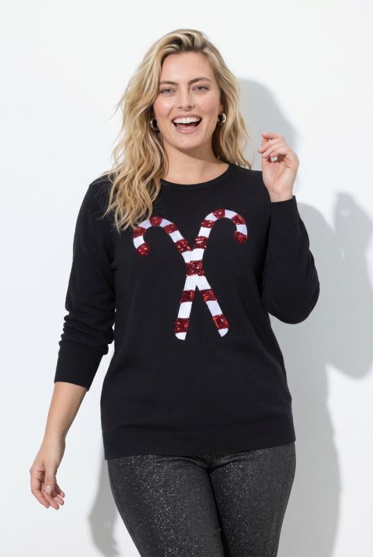 Sequined Candy Cane Long Sleeve Sweater