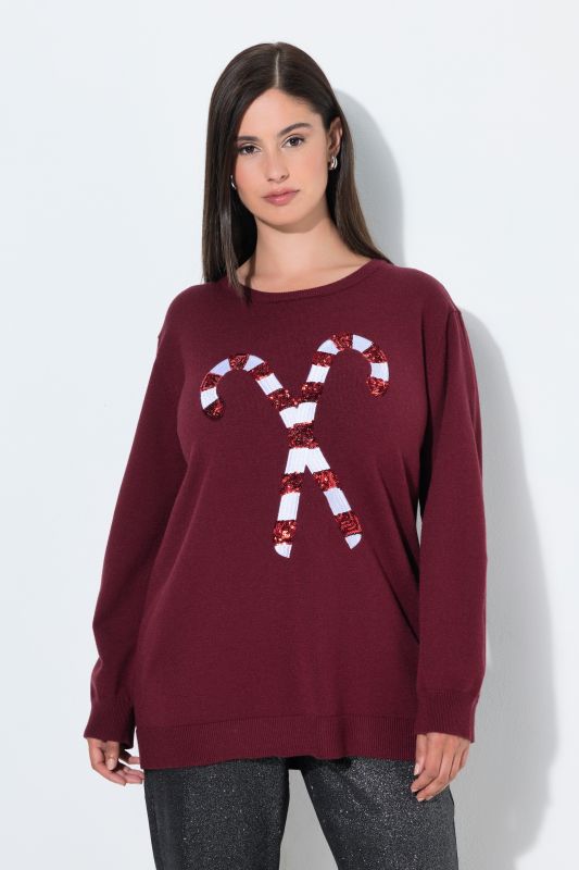 Sequined Candy Cane Long Sleeve Sweater