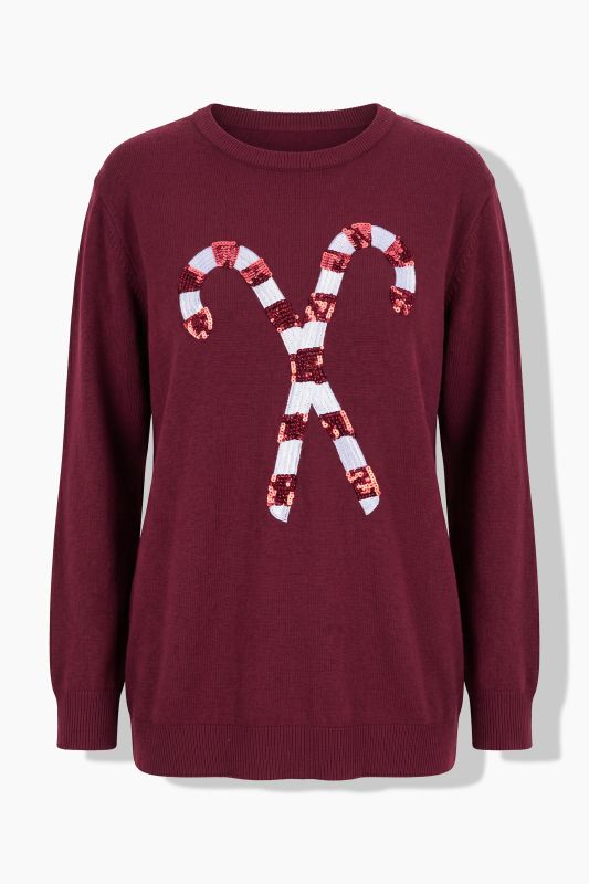 Sequined Candy Cane Long Sleeve Sweater