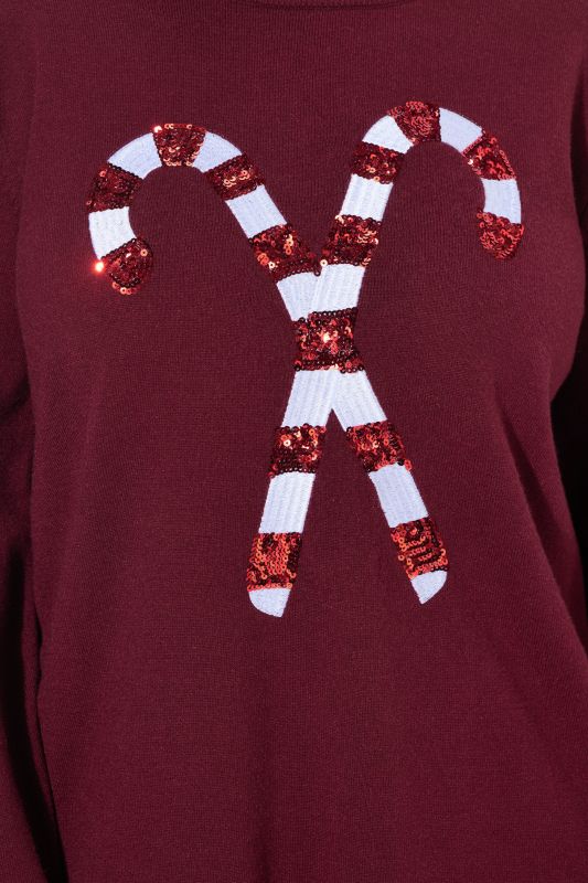 Sequined Candy Cane Long Sleeve Sweater