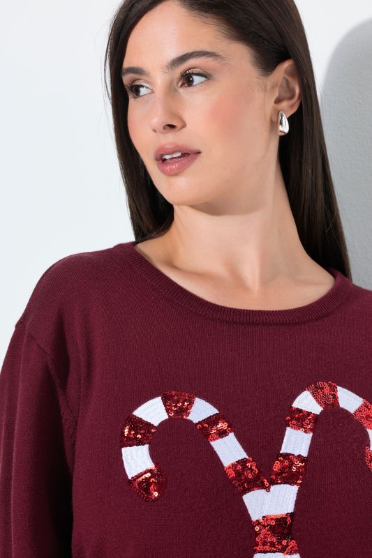 Sequined Candy Cane Long Sleeve Sweater