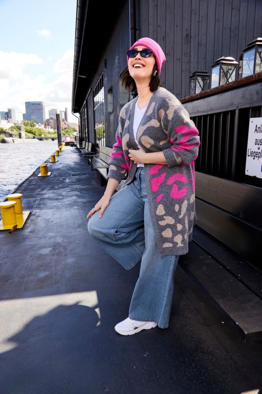 Neon Stripe Leopard Print Longline Cardigan