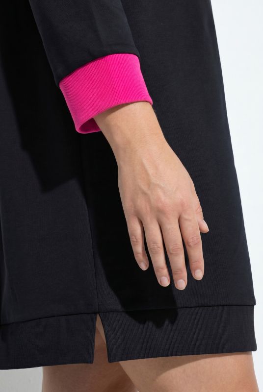 Leopard Lined Neon Detail Hooded Sweatshirt Dress