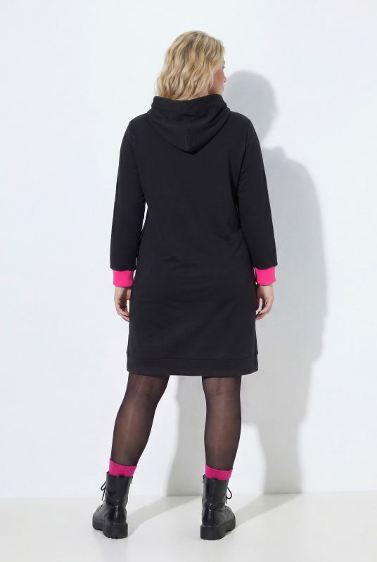 Leopard Lined Neon Detail Hooded Sweatshirt Dress