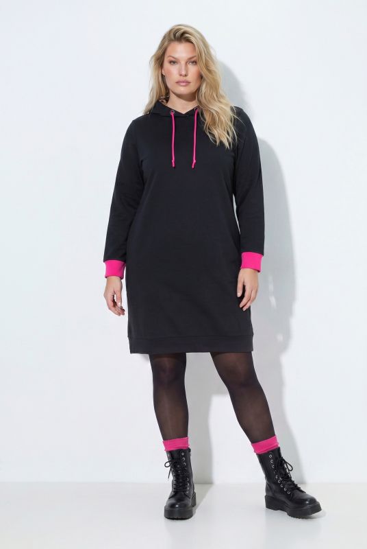Leopard Lined Neon Detail Hooded Sweatshirt Dress