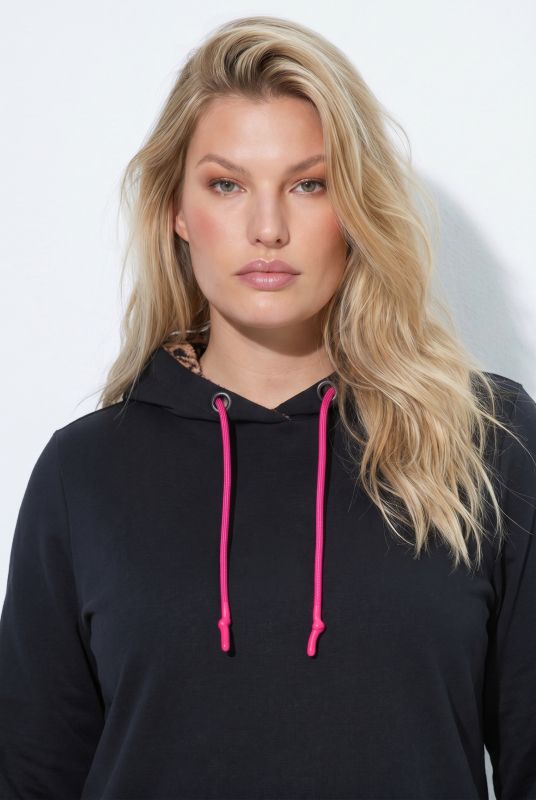 Leopard Lined Neon Detail Hooded Sweatshirt Dress