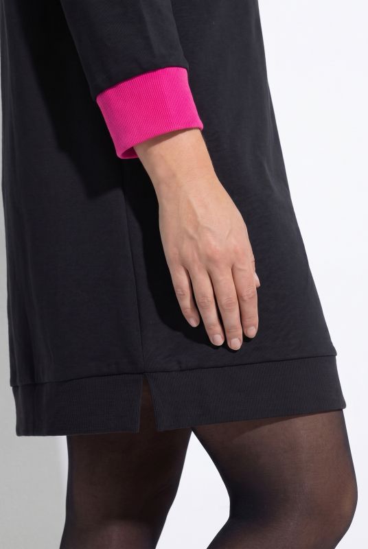 Leopard Lined Neon Detail Hooded Sweatshirt Dress