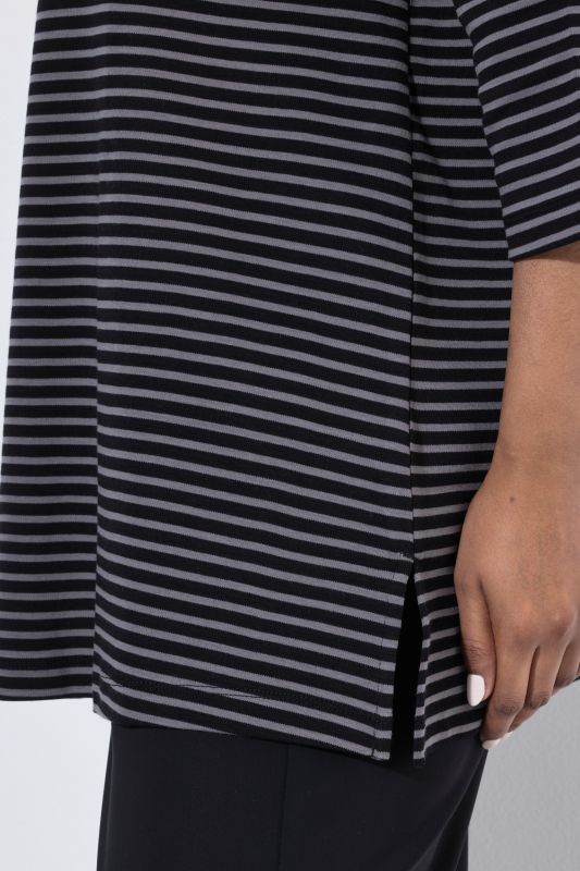 Striped 3/4 Sleeve Goblet Collar T-Shirt Blouse
