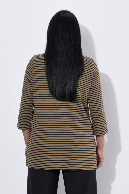 Striped 3/4 Sleeve Goblet Collar T-Shirt Blouse