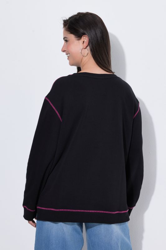 Pink Stitching Dropped Shoulder Sweatshirt