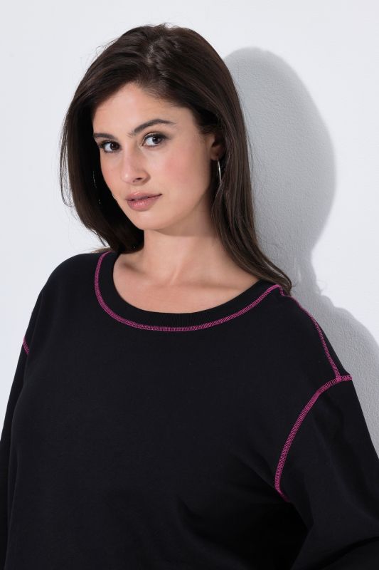 Pink Stitching Dropped Shoulder Sweatshirt