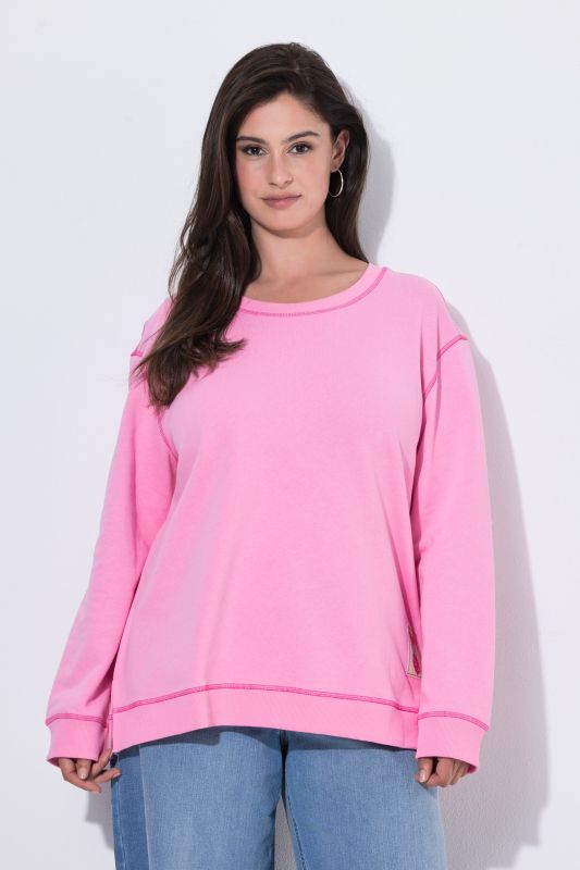Pink Stitching Dropped Shoulder Sweatshirt