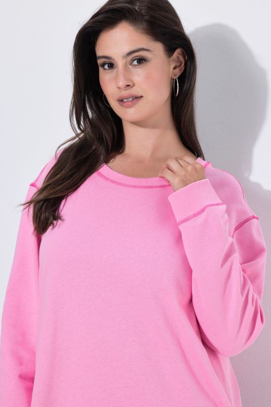 Pink Stitching Dropped Shoulder Sweatshirt