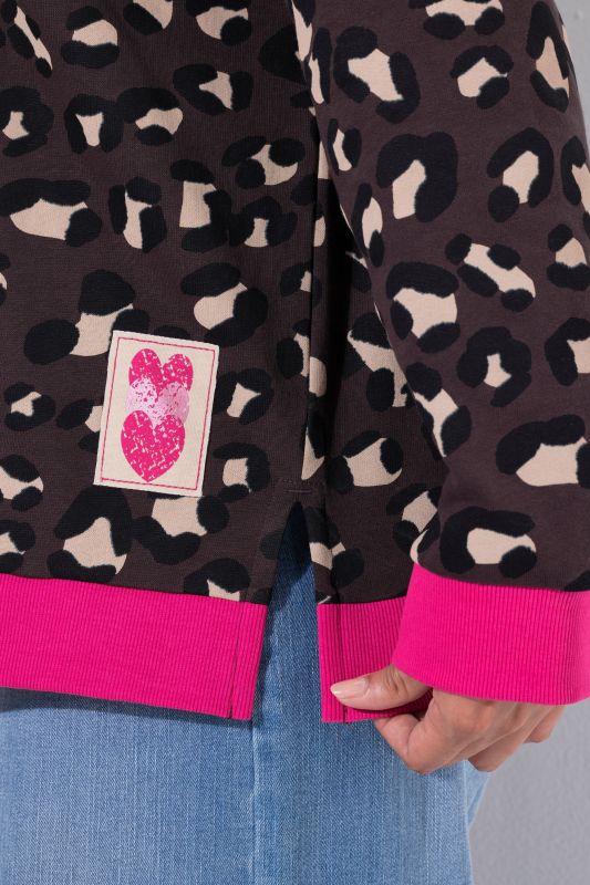Leopard Print Contrast Cuff Sweatshirt