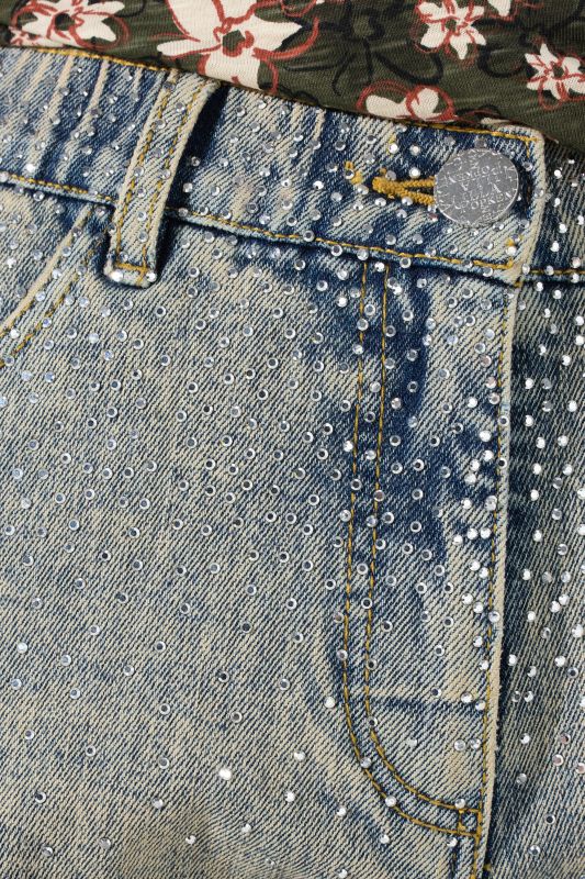 Glitter Studded Mud Wash Stretch Fit Denim Jeans