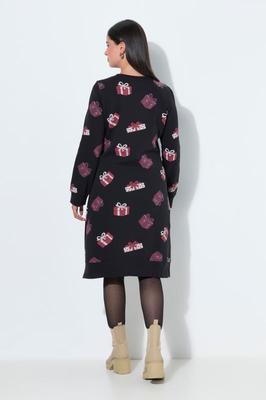 Holiday Print Long Sleeve Sweatshirt Dress