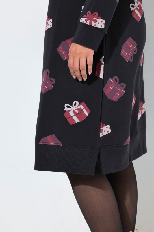 Holiday Print Long Sleeve Sweatshirt Dress
