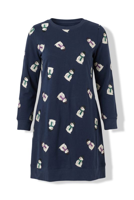 Holiday Print Long Sleeve Sweatshirt Dress