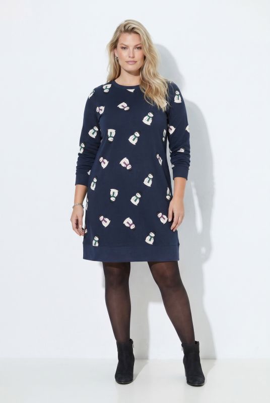 Holiday Print Long Sleeve Sweatshirt Dress