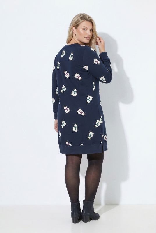 Holiday Print Long Sleeve Sweatshirt Dress