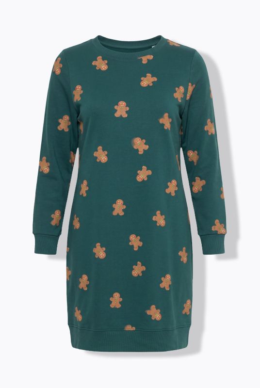 Holiday Print Long Sleeve Sweatshirt Dress