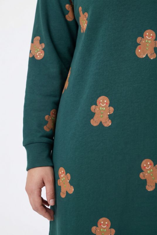 Holiday Print Long Sleeve Sweatshirt Dress