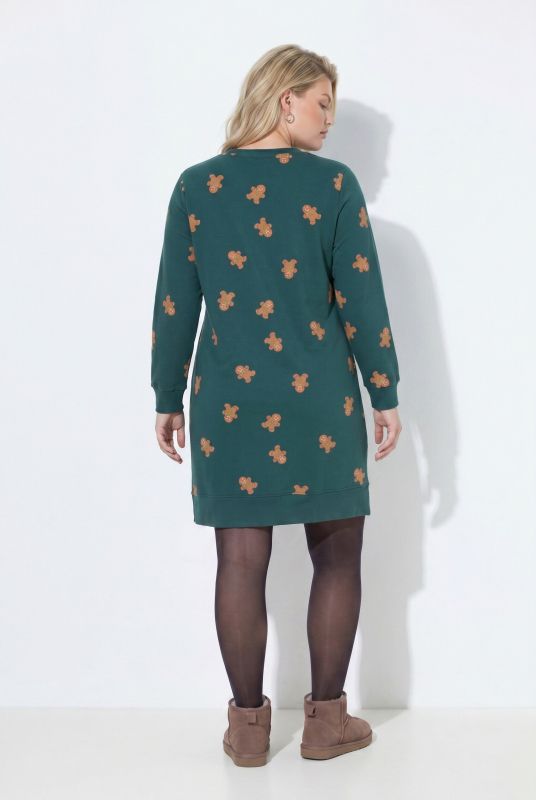 Holiday Print Long Sleeve Sweatshirt Dress