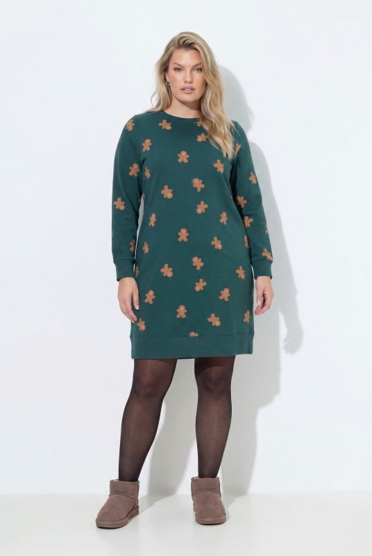 Holiday Print Long Sleeve Sweatshirt Dress